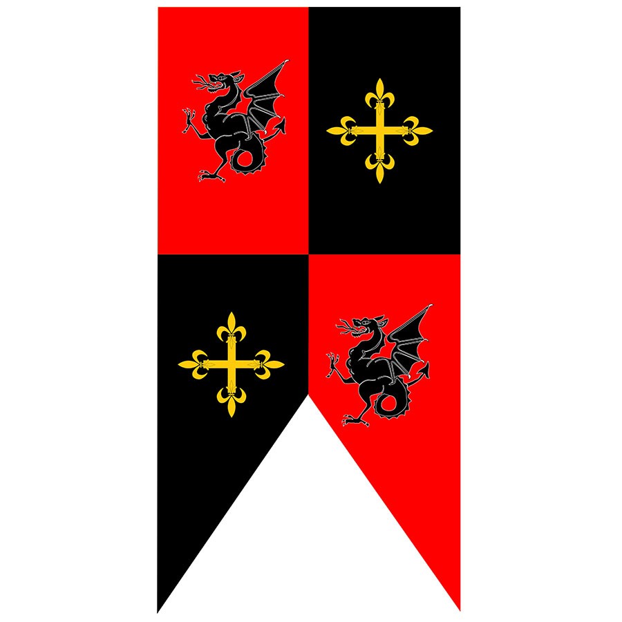Estandarte medieval cuartelado dragones y cruces