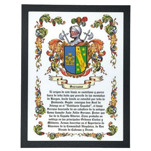 Cuadro escudo heráldico 1 apellido (32,5x42,5 cms.)