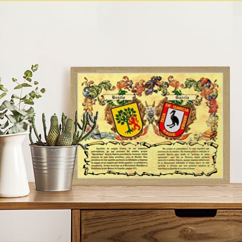 Cuadro escudos heráldicos 2 apellidos (30x40 cms.)