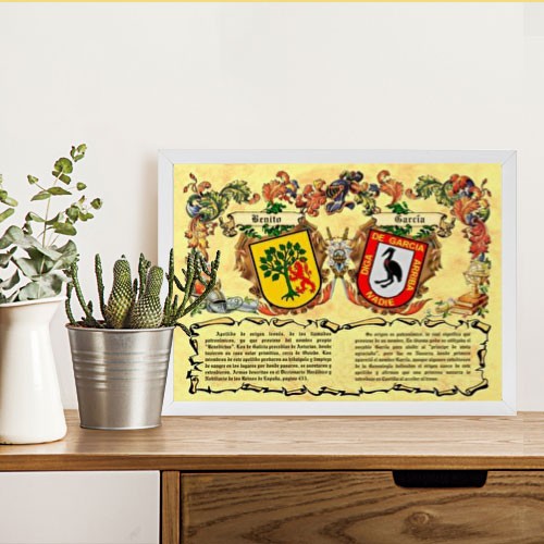 Cuadro escudos heráldicos 2 apellidos (30x40 cms.)