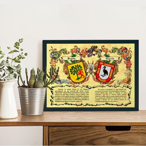Cuadro escudos heráldicos 2 apellidos (30x40 cms.)