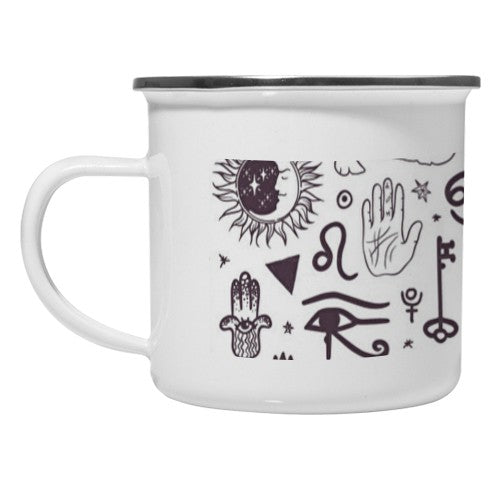 Taza latón Vintage iconos esotéricos
