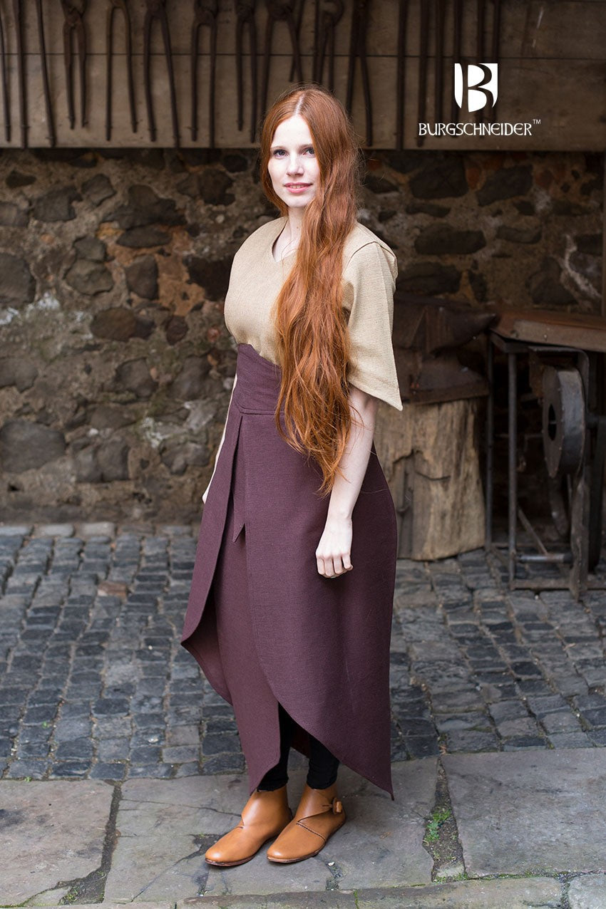Falda medieval Tharya, algodón marrón