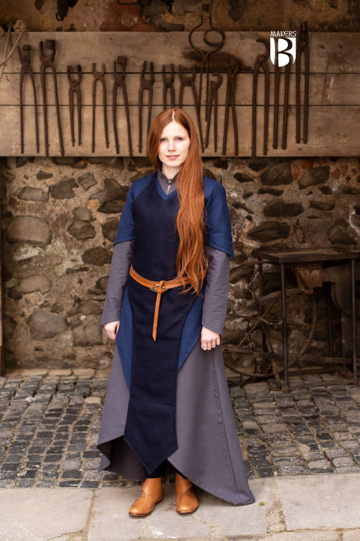 Delantal medieval Asua, lana azul