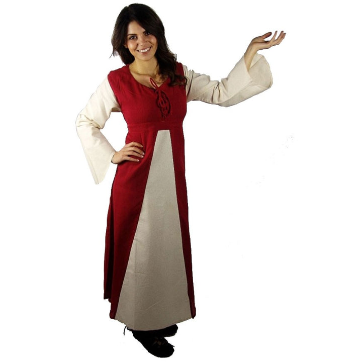 Vestido medieval algodón rojo-crema