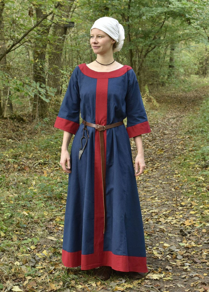Vestido medieval Gudrun, azul-rojo