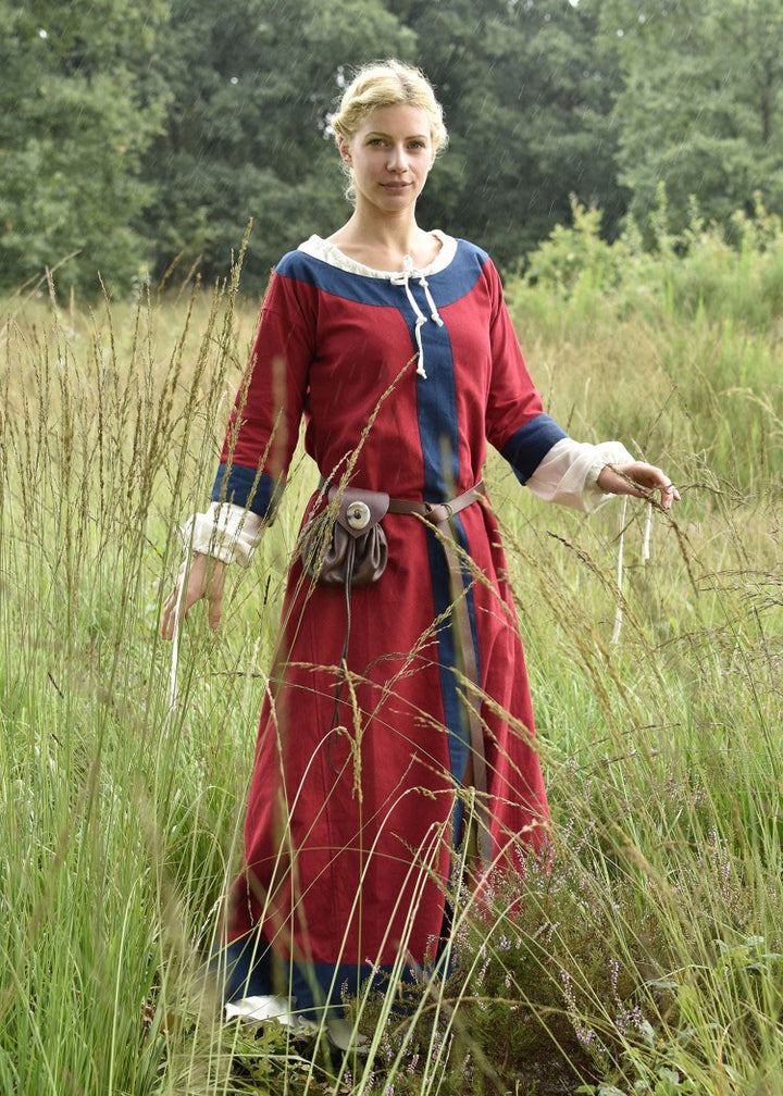 Vestido medieval Gudrun, rojo-azul