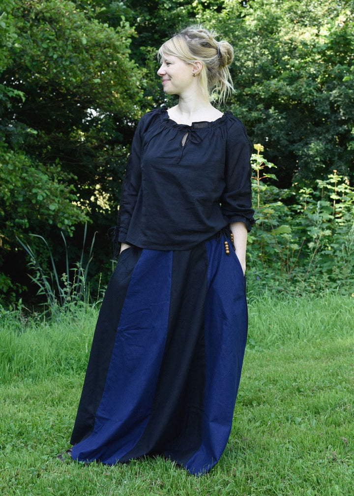 Falda medieval larga azul-negro
