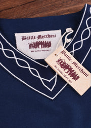 Vestido medieval Alvina, azul-blanco