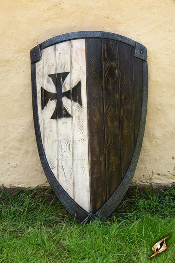 Escudo templario blanco negro, 90 x 60 cm.