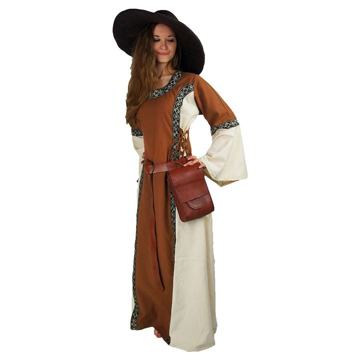 Vestido medieval mujer Angie, marrón tabaco-natural