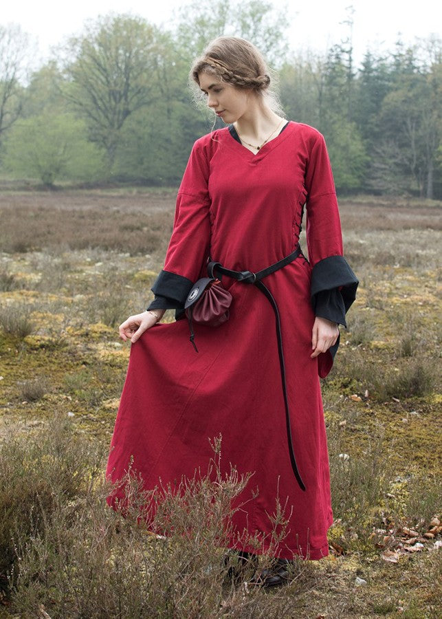 Vestido medieval abierto Bliaut Amal, rojo-negro