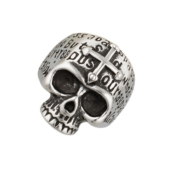 Anillo Calavera con Cruz en acero con acabado rústico