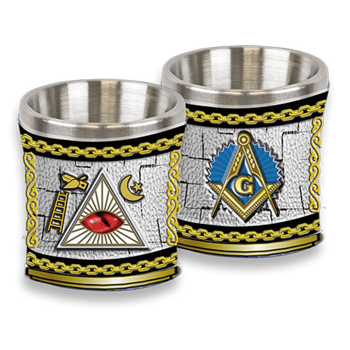 Vaso de chupito logia masónica, resina y aluminio