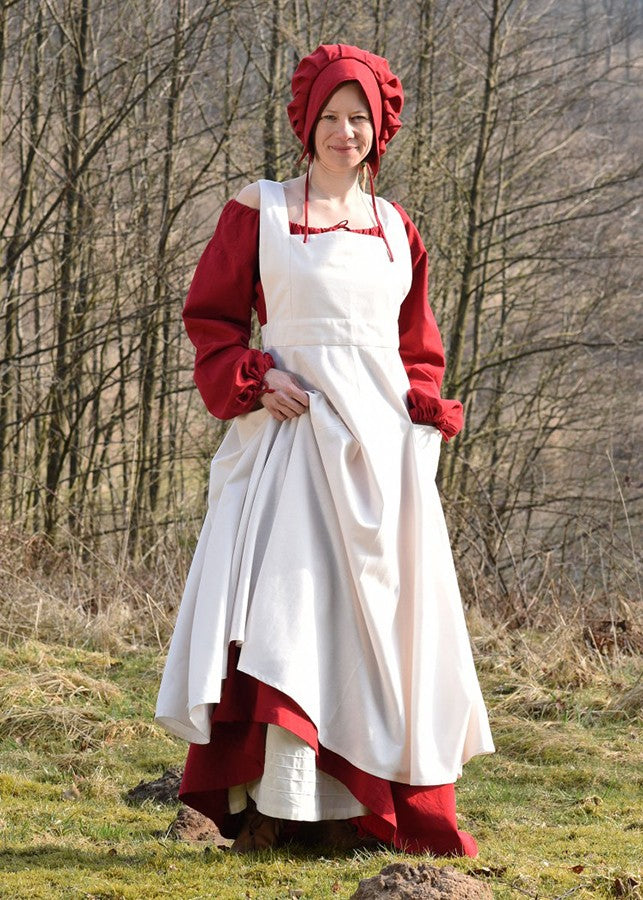Delantal medieval Ruth en algodón, color blanco natural