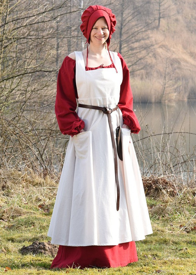 Delantal medieval Ruth en algodón, color blanco natural