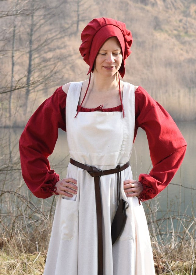 Delantal medieval Ruth en algodón, color blanco natural