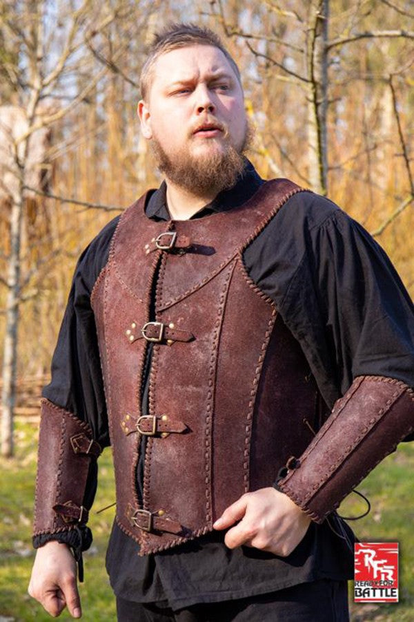 Armadura medieval de cuero Guerrero Veterano, marrón