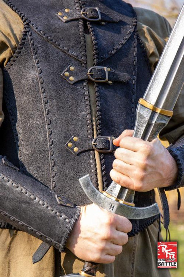 Armadura medieval de cuero Guerrero Veterano, negro