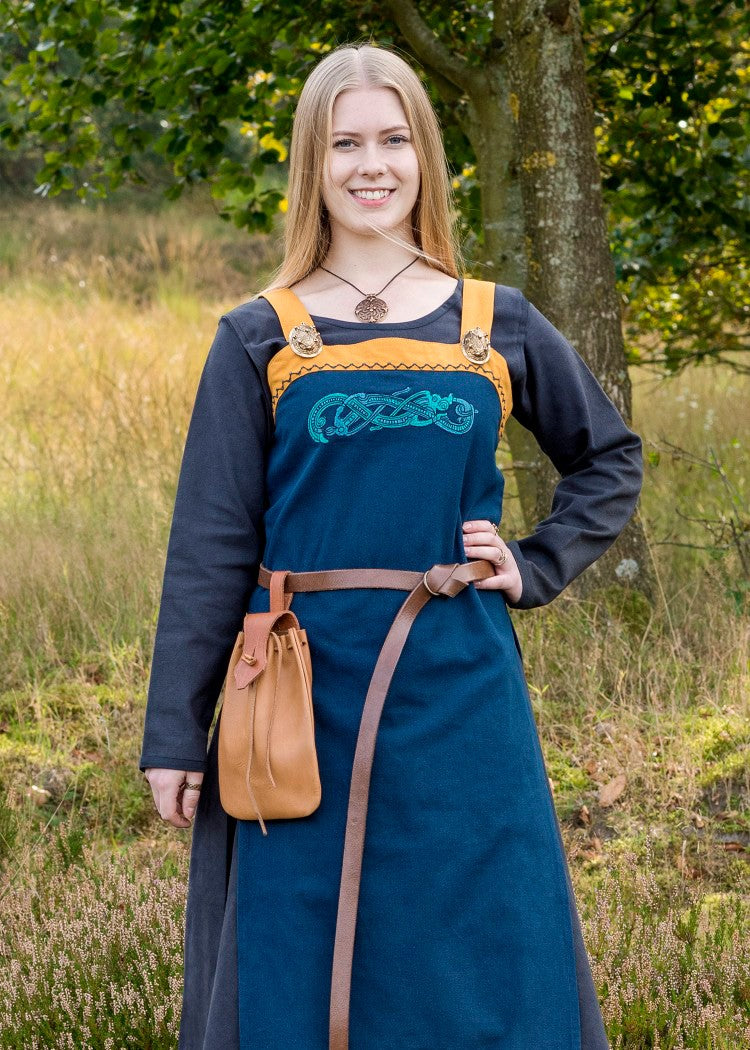 Vestido delantal vikingo azul Hilja con bordados