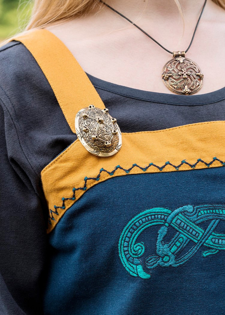Vestido delantal vikingo azul Hilja con bordados