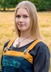 Vestido delantal vikingo azul Hilja con bordados