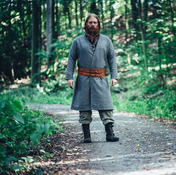 Túnica Vikinga abierta en lana modelo Balder, gris