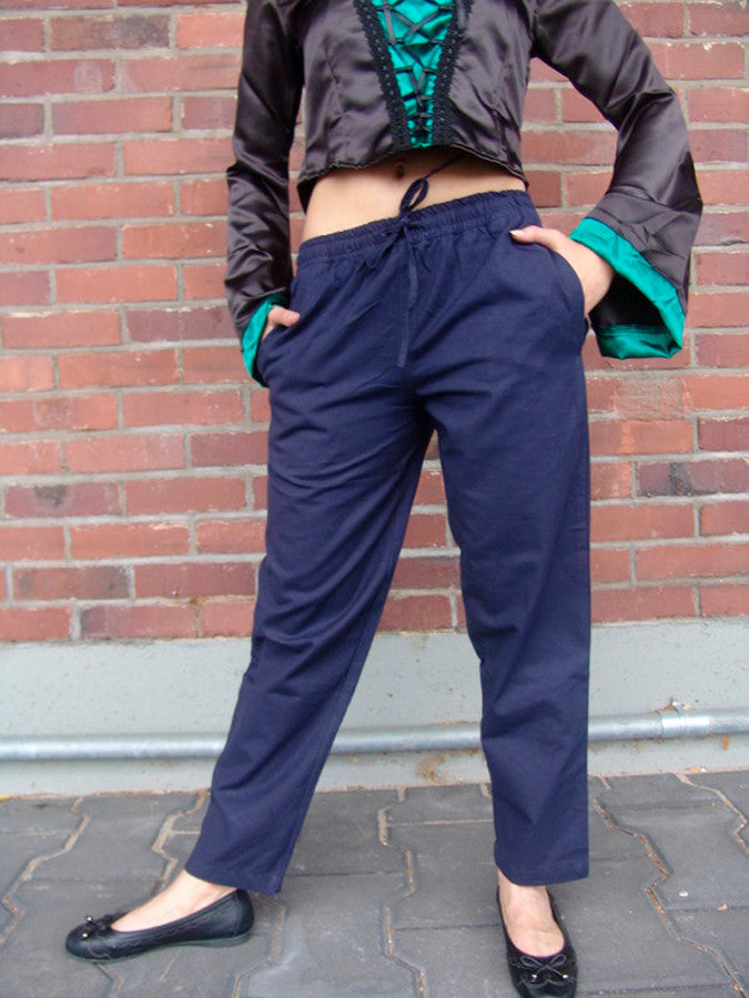 Pantalones medievales Unisex color AZUL con banda elástica en cintura