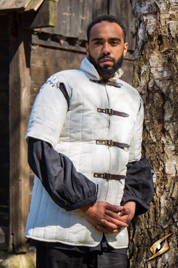 Gambesón medieval manga corta del Guerrero, blanco natural