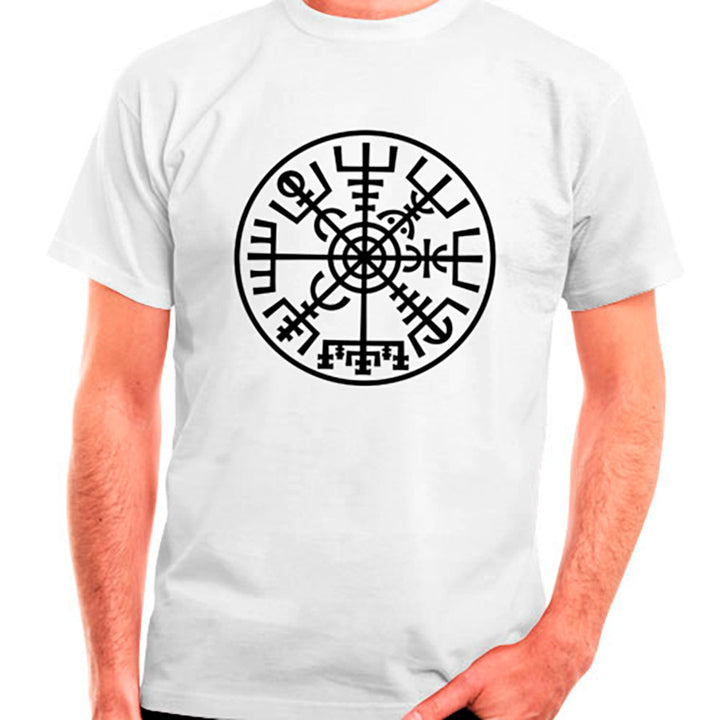 Camiseta Vikingos Vegvísir blanca, manga corta