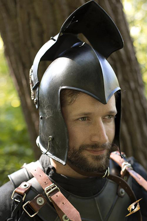 Bacinete medieval con visor, Negro Épico