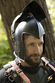 Bacinete medieval con visor, Negro Épico