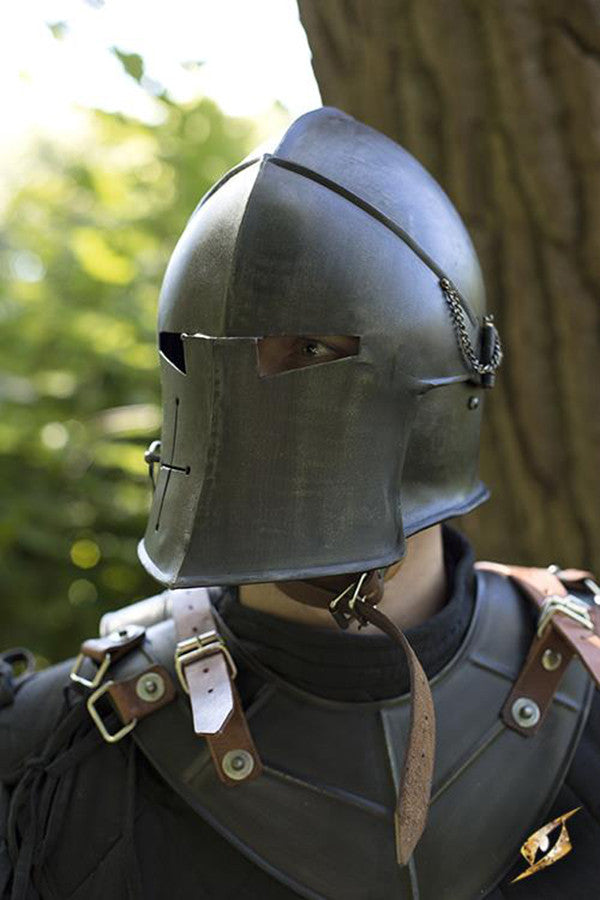 Bacinete medieval con visor, Negro Épico