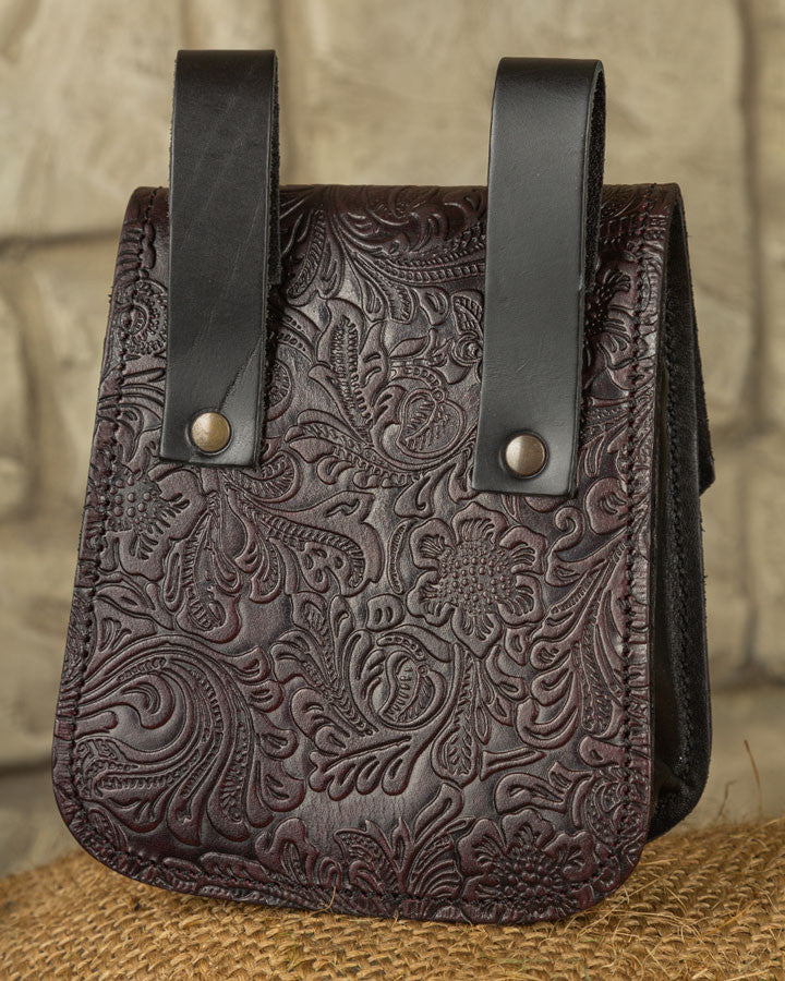 Bolso medieval Beatriz en cuero repujado rojizo
