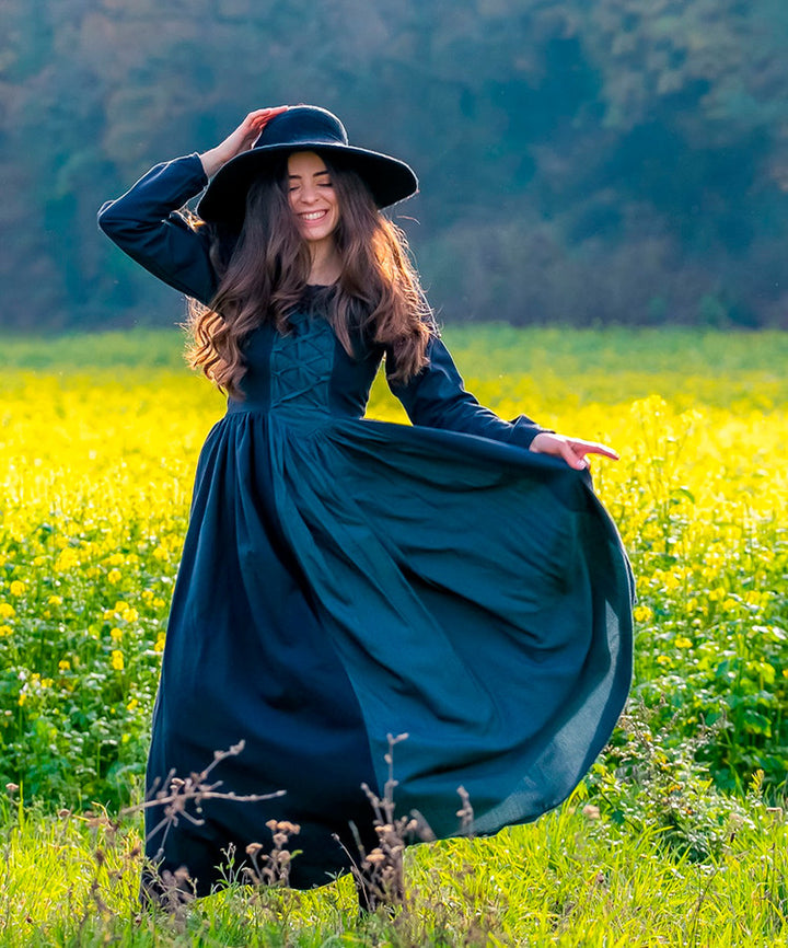 Vestido medieval Medusa, negro-azul