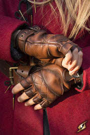 Guantes Celtas de cuero marrón, cierre hebilla