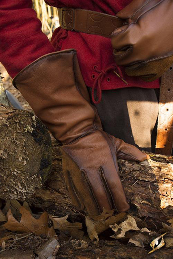 Guantes medievales del Halcón, cuero marrón