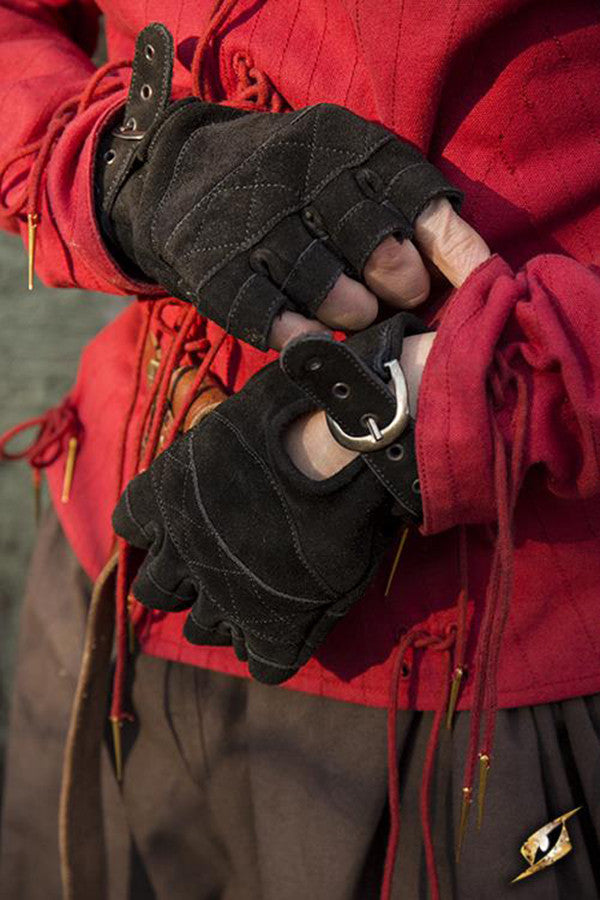 Guantes Celtas de gamuza negra, cierre hebilla