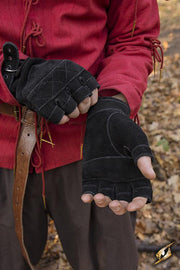 Guantes Celtas de gamuza negra, cierre hebilla