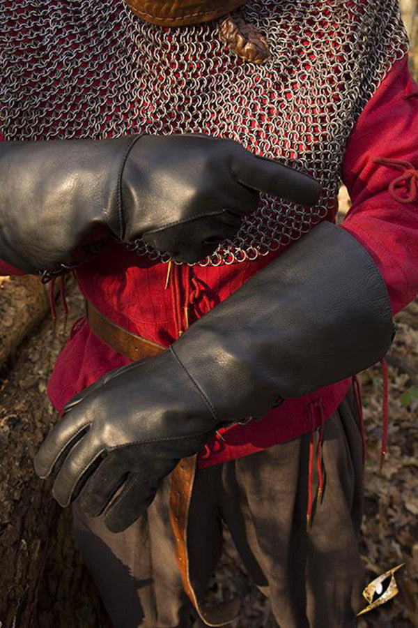 Guantes medievales del Halcón, cuero negro