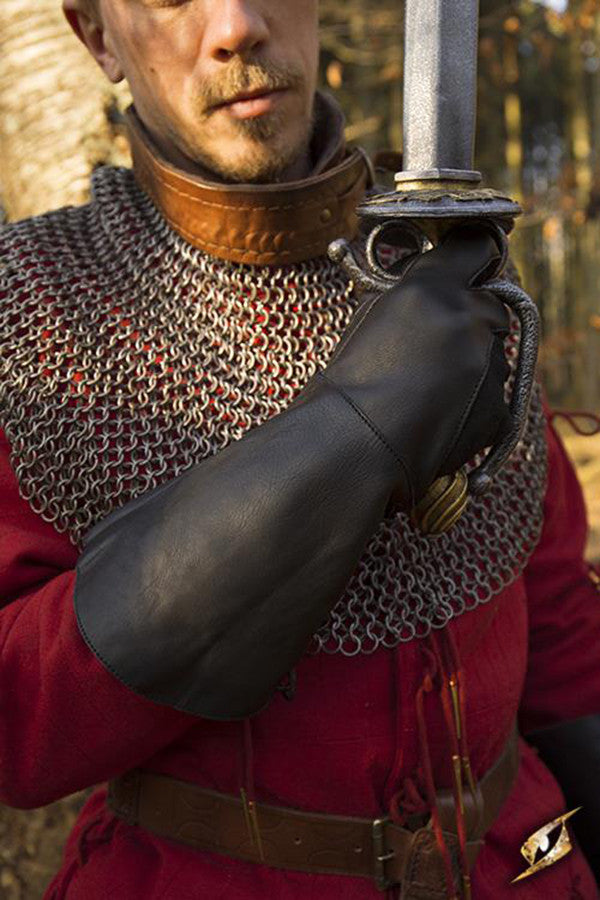 Guantes medievales del Halcón, cuero negro