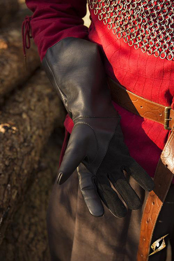 Guantes medievales del Halcón, cuero negro
