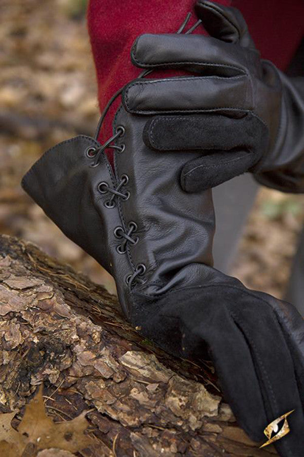 Guantes medievales del Halcón, cuero negro