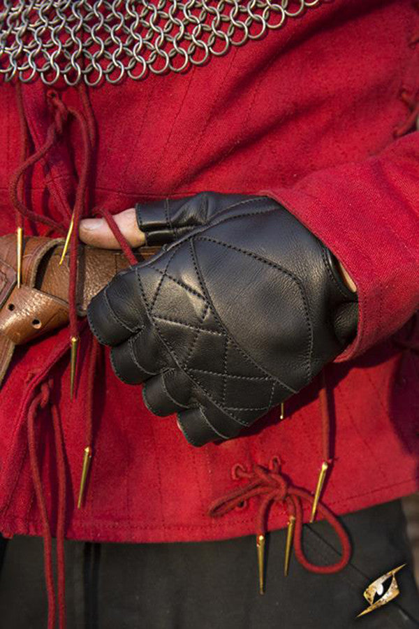 Guantes Celtas de cuero negro, cierre hebilla