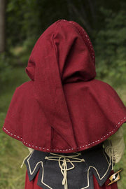 Capucha medieval con cubrehombros, color rojo oscuro