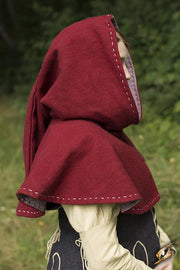 Capucha medieval con cubrehombros, color rojo oscuro