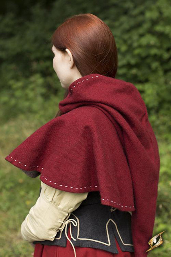 Capucha medieval con cubrehombros, color rojo oscuro