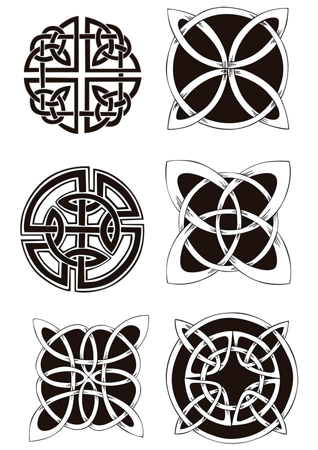 Tatuaje temporal con nudos y símbolos celtas y vikingos