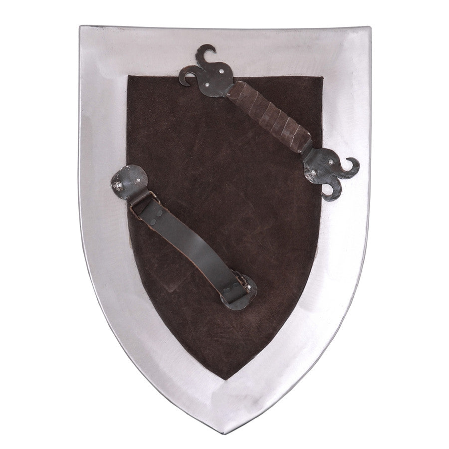 Escudo medieval funcional de metal con acolchado