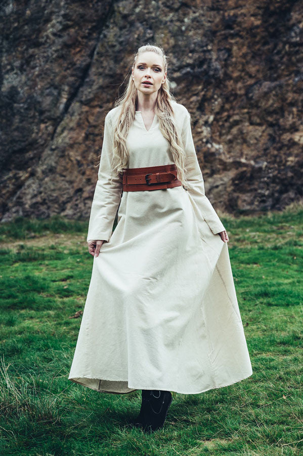 Vestido vikingo de algodón Valdis, blanco natural